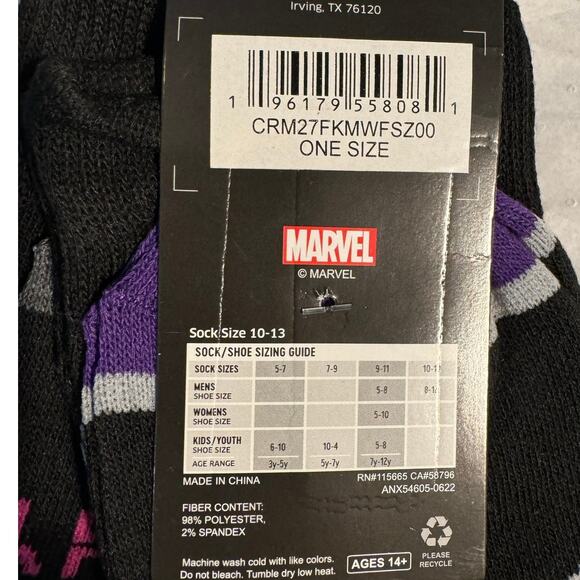 WAKANDA FOREVER 3 Pair of Crew Socks Purple Black Fits Shoe Size 8 - 12 - Picture 4 of 4